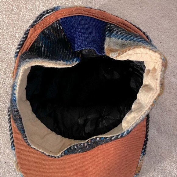 Vintage Blue White Mustard Wool Plaid Trapper Style Hat - Picture 6 of 7